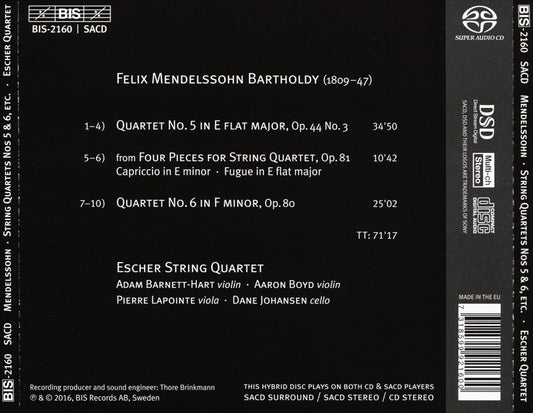 Mendelssohn: String Quartets No. 5 in E flat major & No. 6 in F major cover art