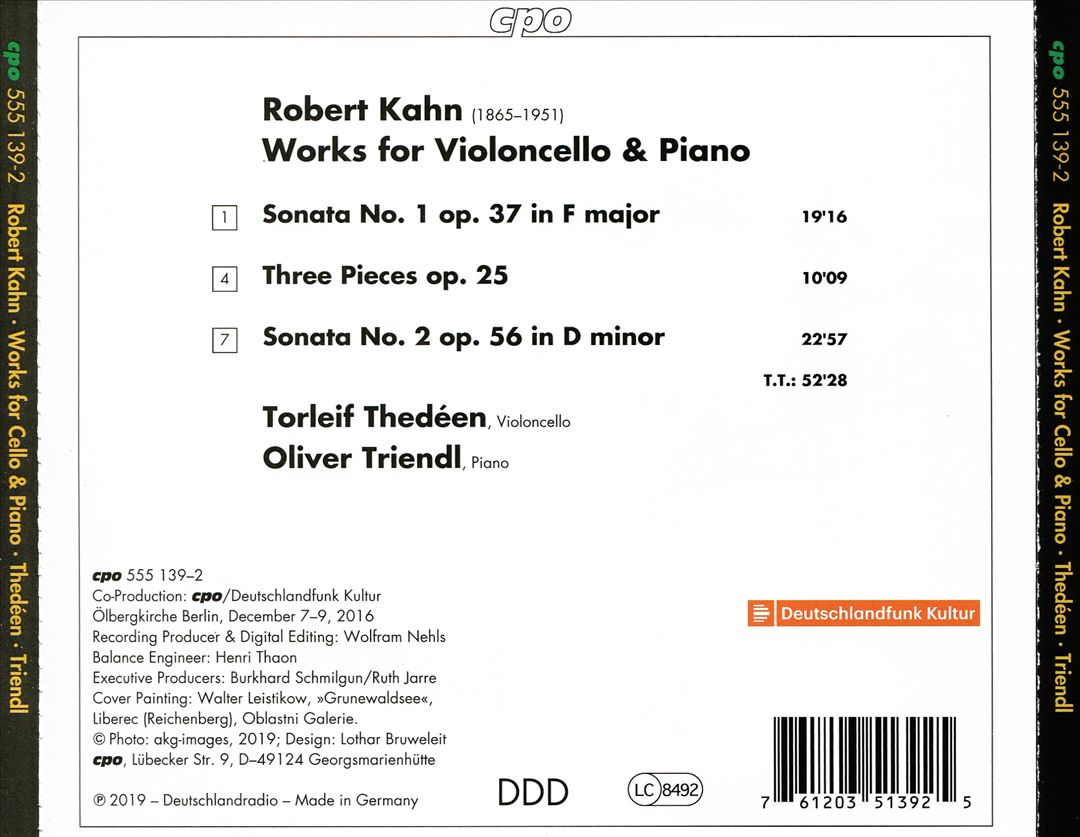 Robert Kahn: Cello Sonatas; Two Pieces cover art