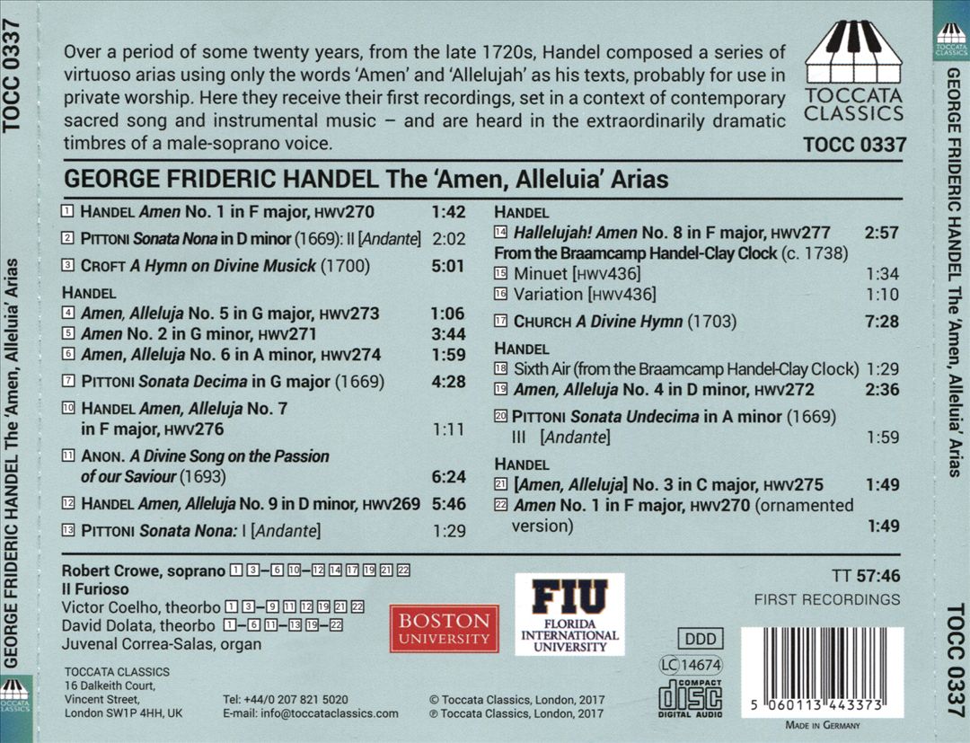 George Frideric Handel: The Complete "Amen, Alleluia" Arias, HWV 269-77 cover art