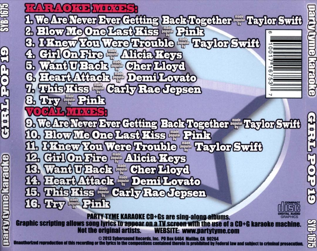 Party Tyme Karaoke - Girl Pop 19 [8+8-song CD+G] cover art