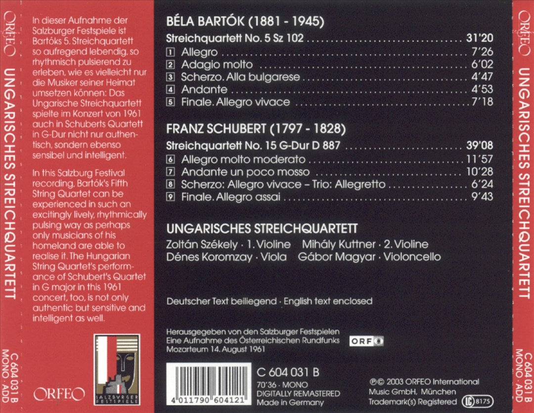 Schubert: Streichquartett G-Dur; Bartók: Streichquartett No. 5 cover art