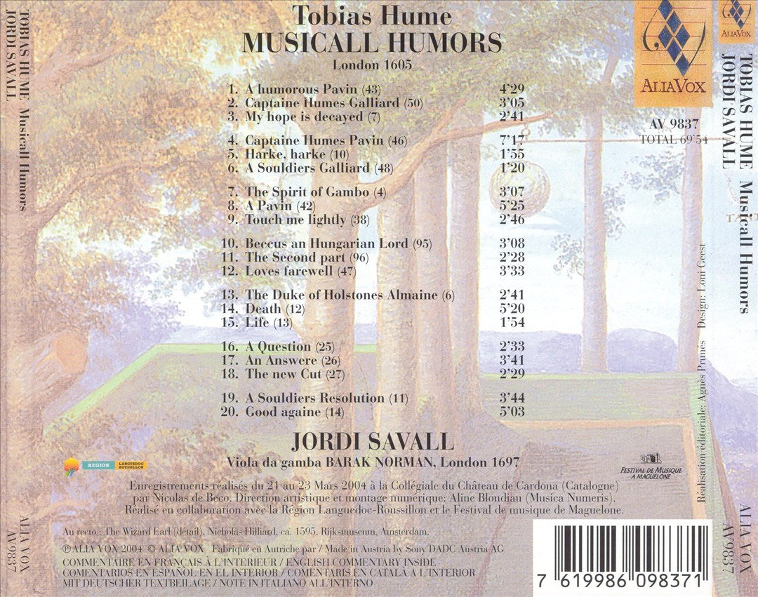 Tobias Hume: Musicall Humors, London 1605 cover art