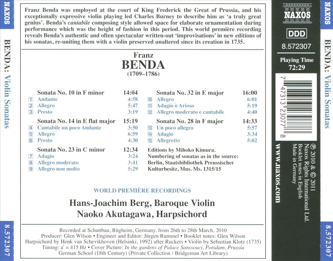 Franz Benda: Violin Sonatas (With Original Ornamentation) cover art