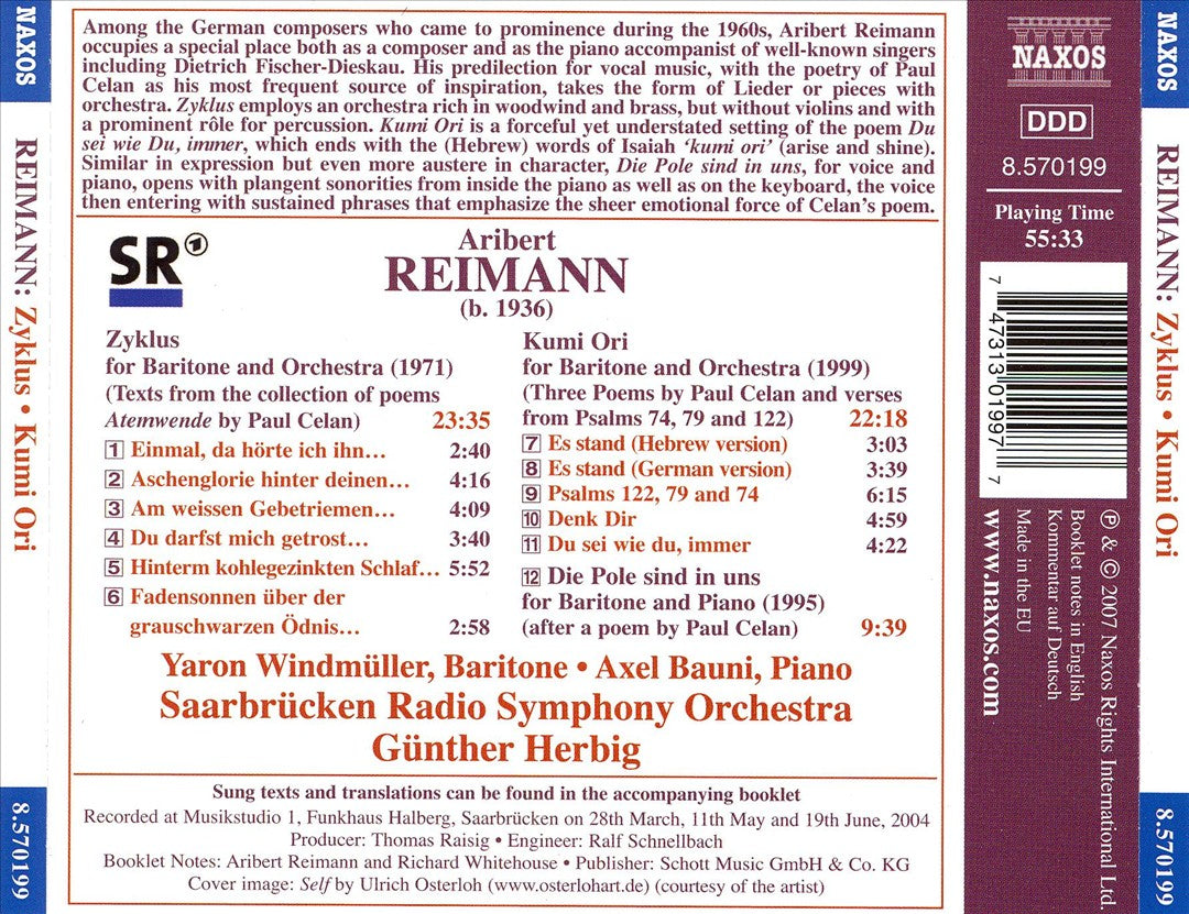 Aribert Reimann: Zyklus; Kumi Ori; Die Pole sind in uns cover art