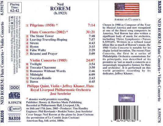 Ned Rorem: Flute Concerto; Violin Concerto cover art