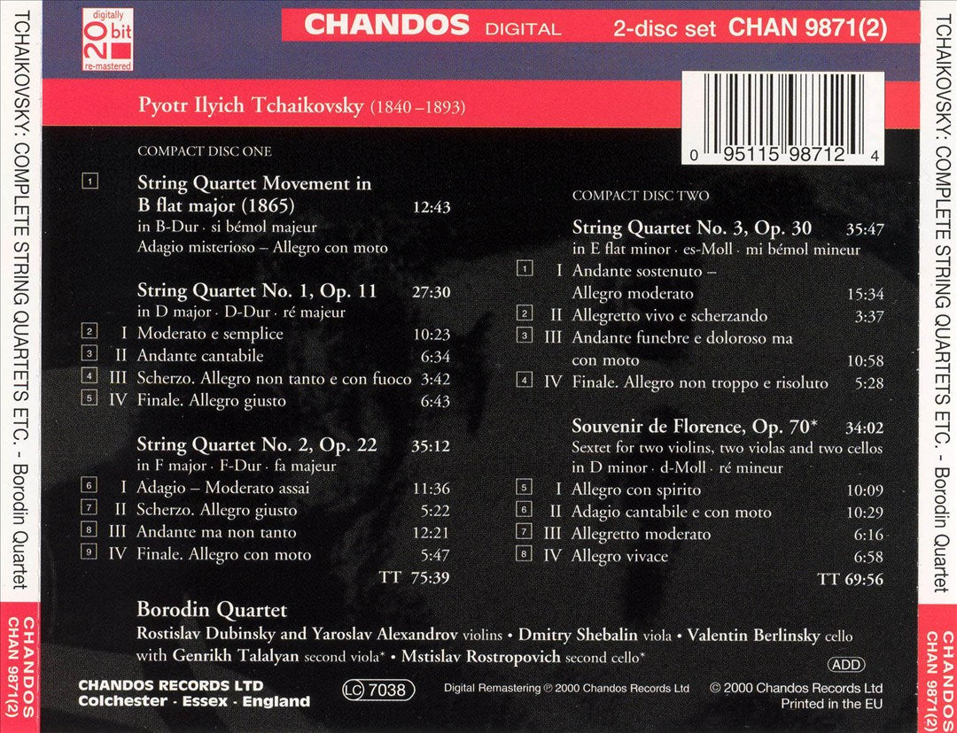 Tchaikovsky: Complete String Quartets and Souvenir de Florence cover art