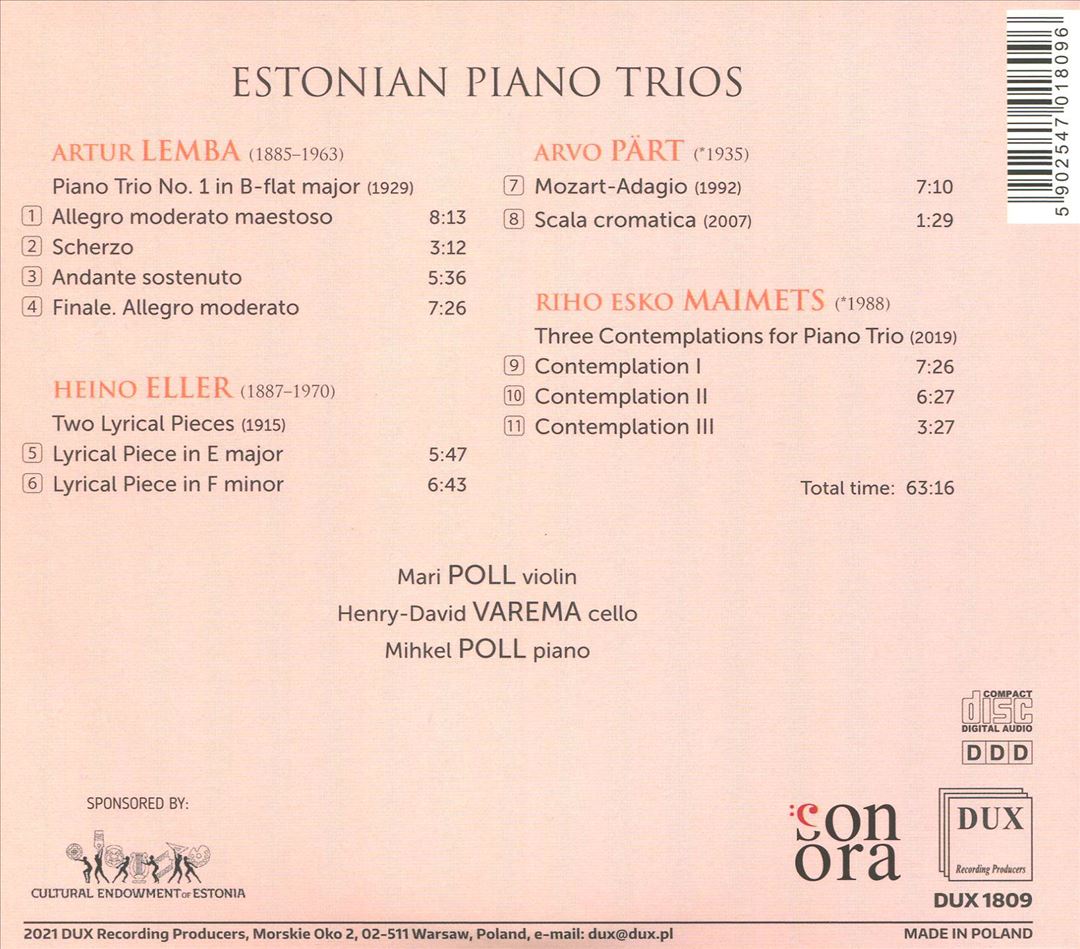 Estonian Piano Trios: Lemba, Eller, Pärt, Maimets cover art