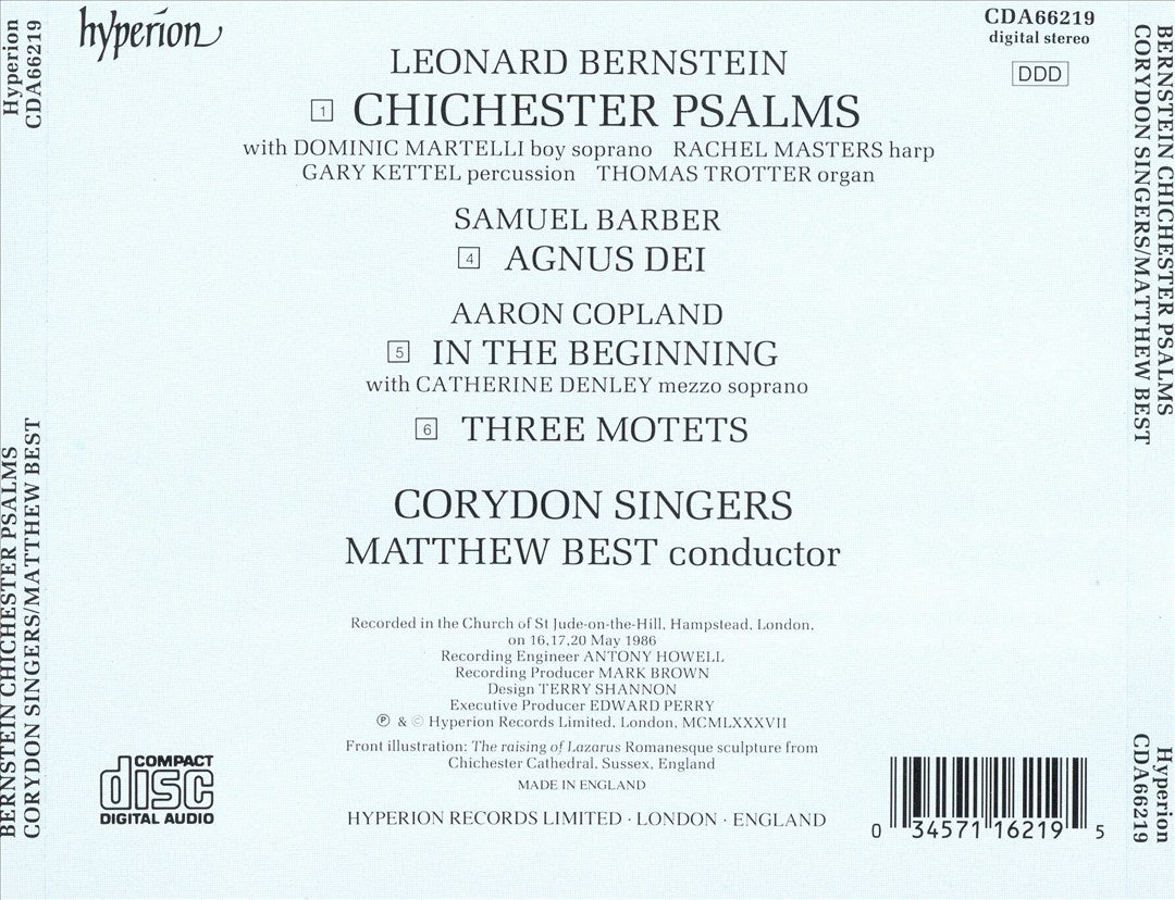 Bernstein: Chichester Psalms; Copland: In the Beginning; Barber: Agnus Dei cover art