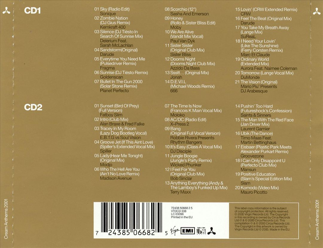 Cream Anthems 2001 [Virgin #2] cover art