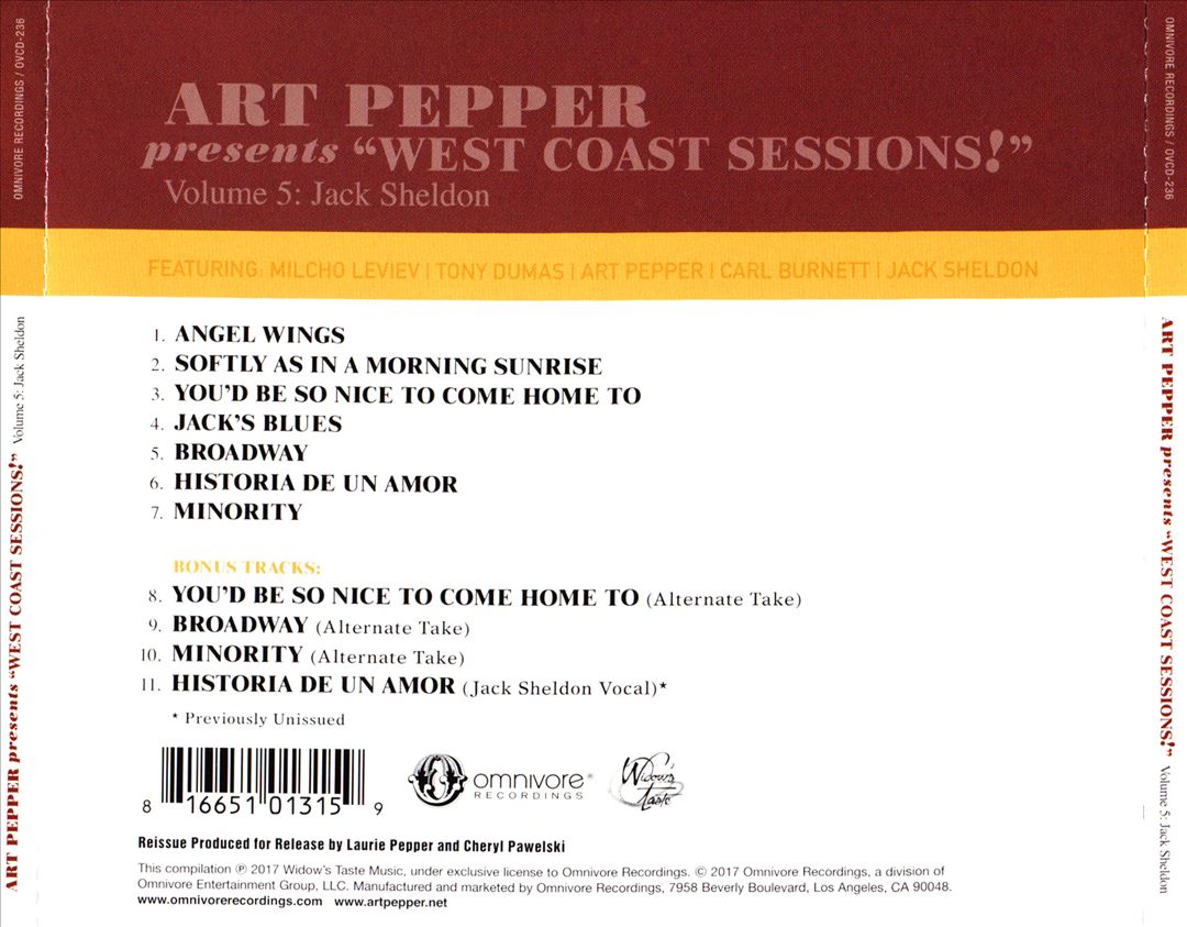 Art Pepper Presents West Coast Sessions, Vol. 5: Jack Sheldon cover art