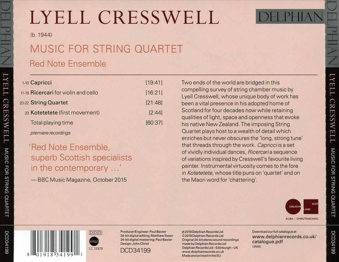 Lyell Cresswell: Music for String Quartet cover art