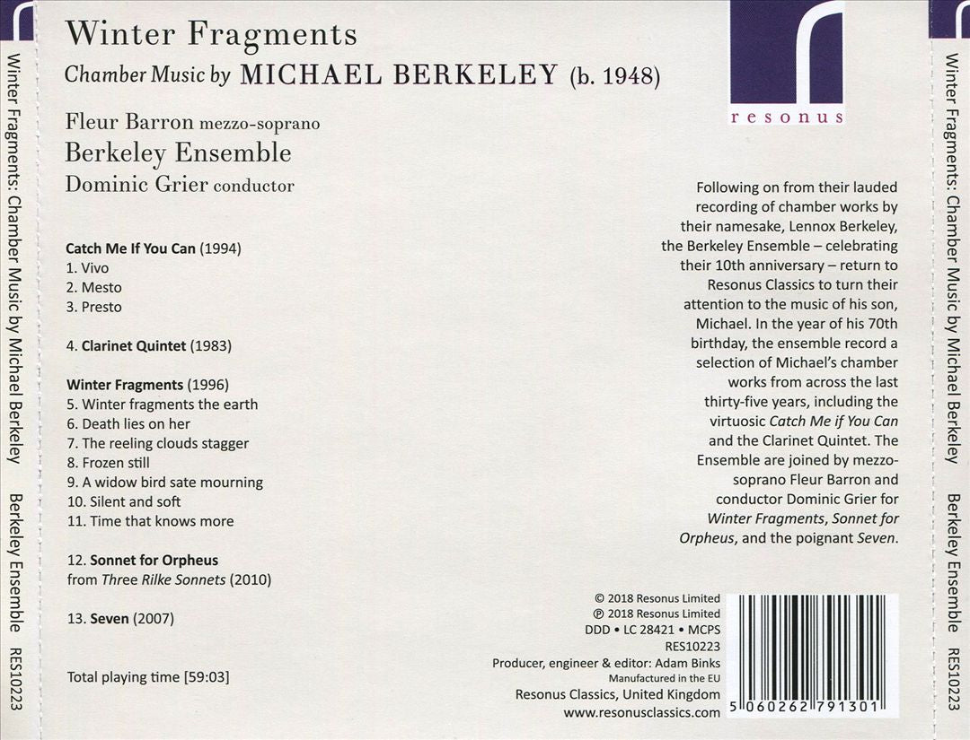 Winter Fragments: Chamber Music by Michael Berkeley cover art