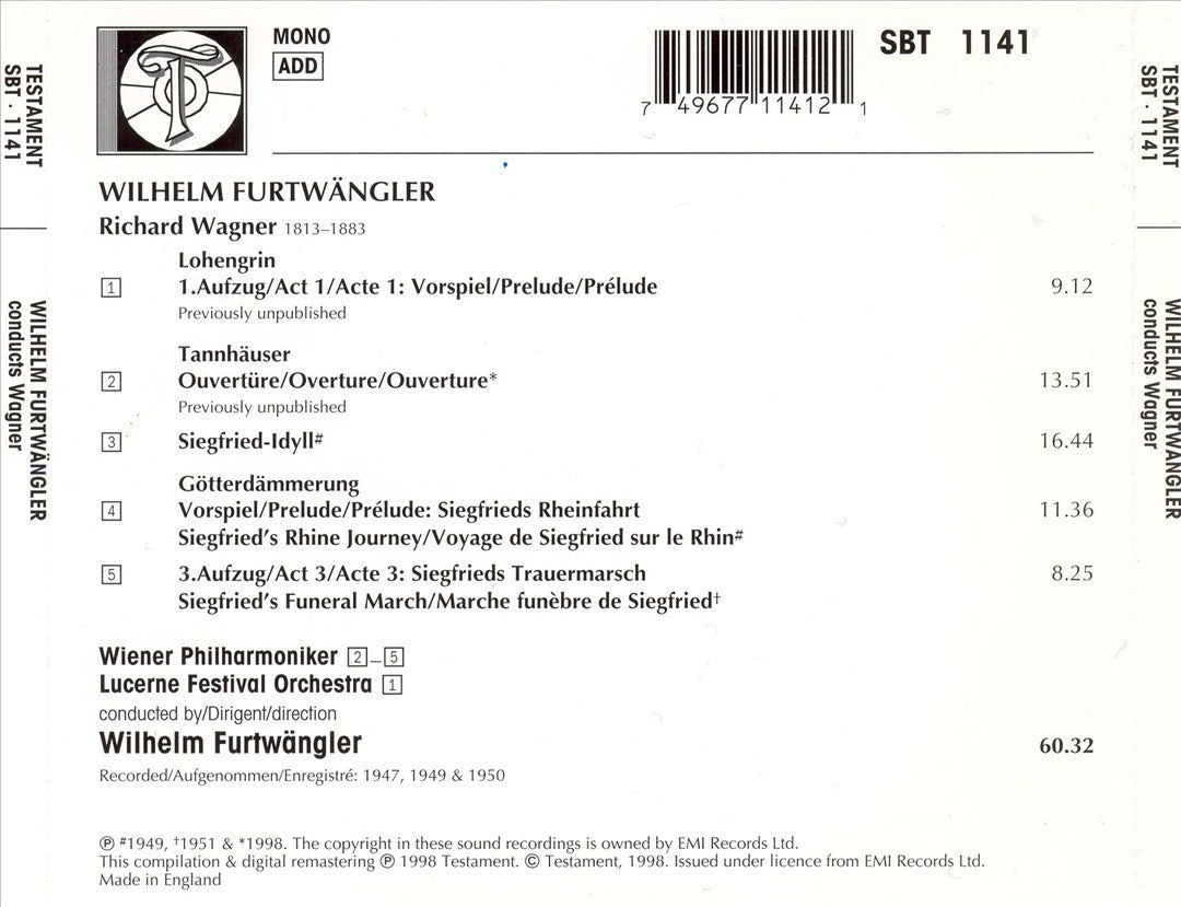 Furtwängler conducts Wagner cover art