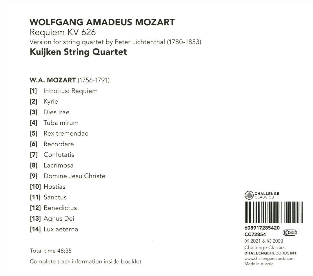 Mozart: Requiem, Version for String Quartet cover art