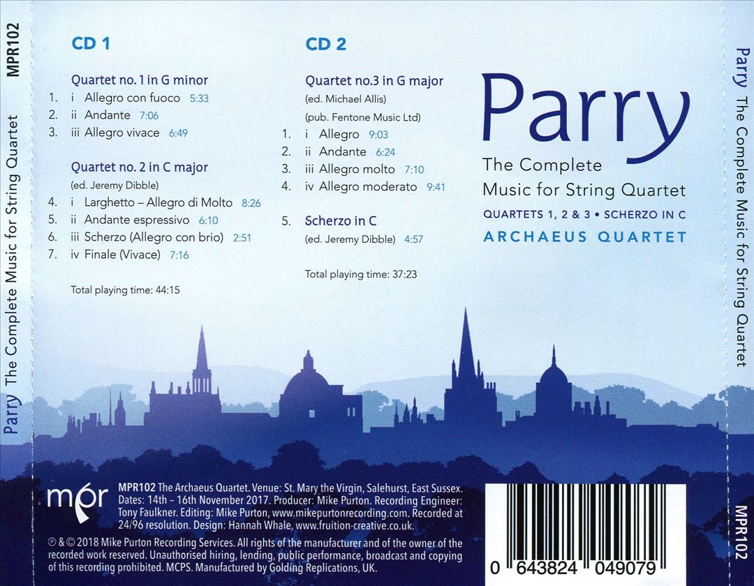 Parry: The Complete Music for String Quartet cover art