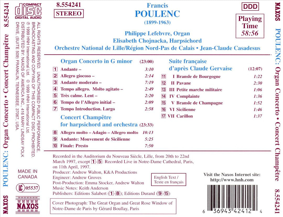 Francis Poulenc: Organ Concerto; Concert Champêtre; Suite française cover art