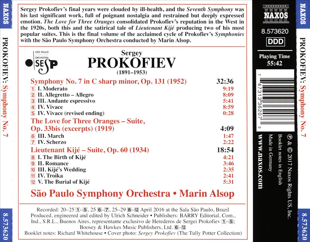 Sergey Prokofiev: Symphony No. 7; Lieutenant Kijé - Suite; March and Scherzo from "The Love for Three Oranges" cover art