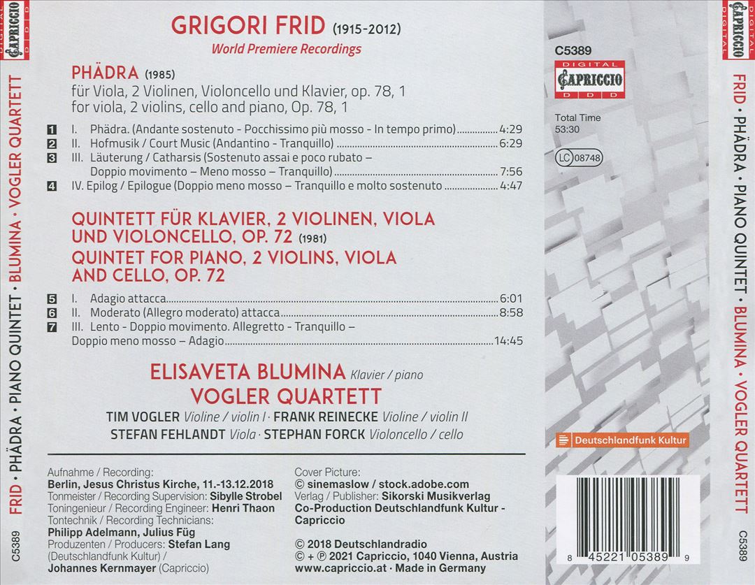 Grigori Frid: Phädra Op. 78 No. 1; Piano Quintet Op. 72 cover art