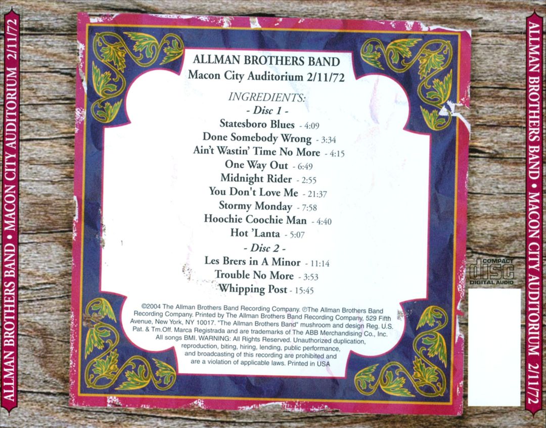 Macon City Auditorium: 2/11/72 cover art