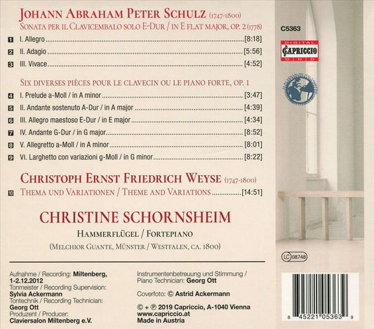 Schulz: Six Diverses Pièces, Op. 1; Sonata per il Clavicembalo Op. 2; Weyse: Thema und Variationen cover art