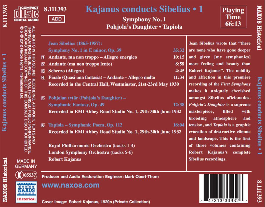 Sibelius: Symphony No. 1; Tapiola cover art