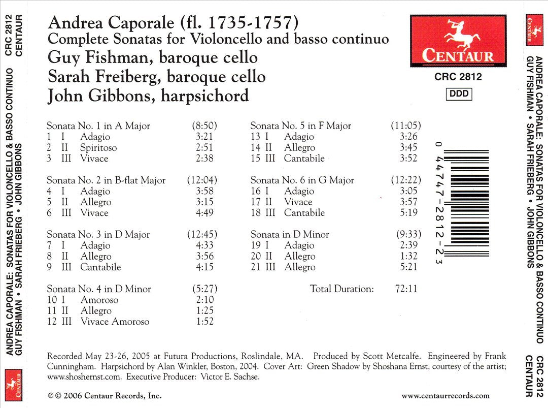 Andrea Caporale: Complete Sonatas for Violoncello and basso continuo cover art