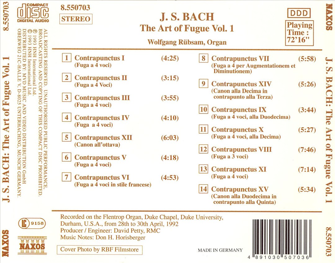 Bach: The Art of Fugue, Vol. 1 cover art