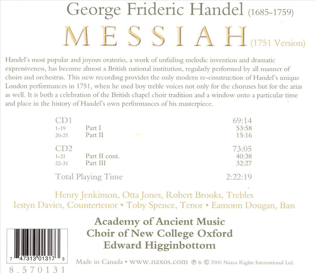 Handel: Messiah (1751 version) cover art