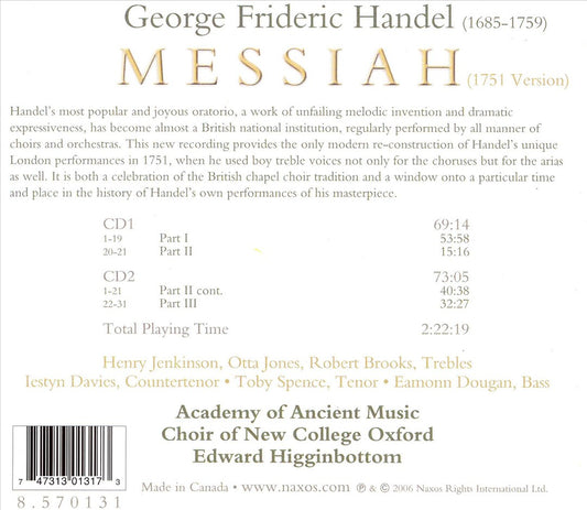 Handel: Messiah (1751 version) cover art