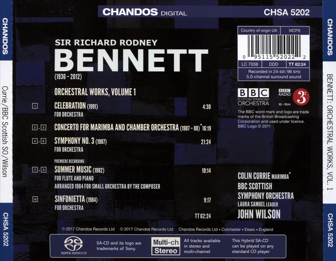 Sir Richard Rodney Bennett, Vol. 1: Marimba Concerto; Symphony No. 3; Celebration; Summer Music; Sinfonietta cover art