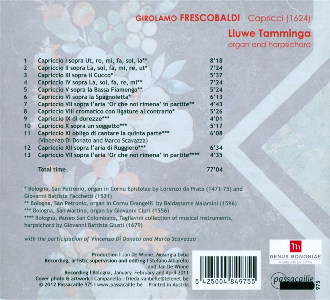 Girolamo Frescobaldi: Capricci cover art