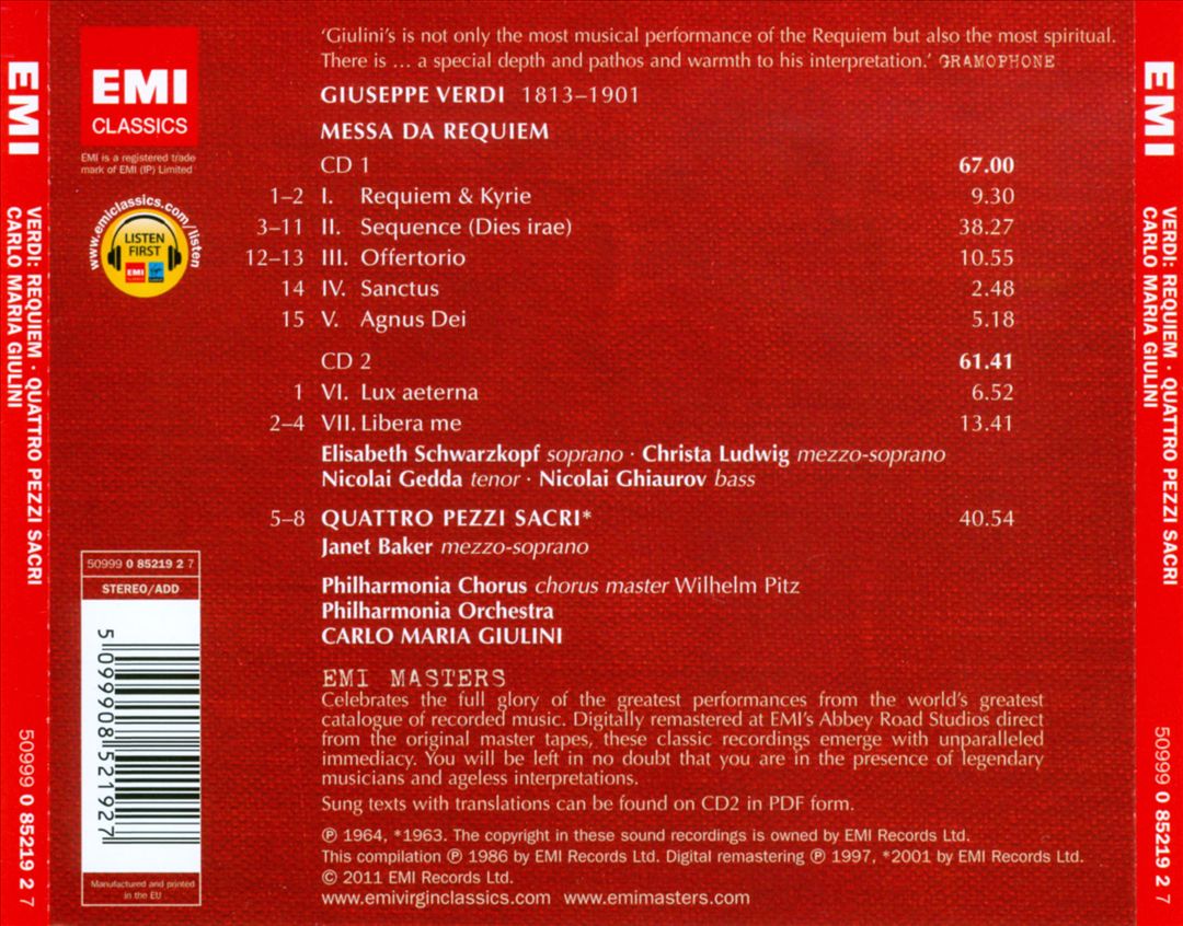 Verdi: Requiem; Quattro Pezzi Sacri cover art