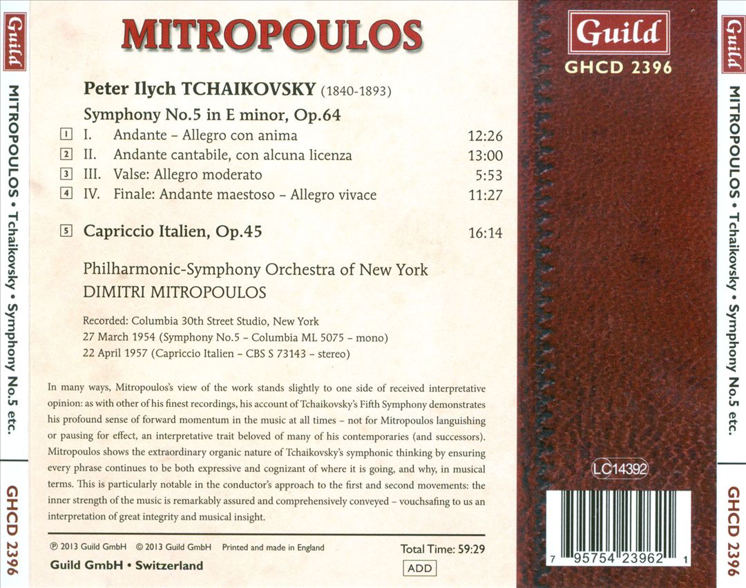 Tchaikovsky: Symphony No. 5; Capriccio Italien cover art