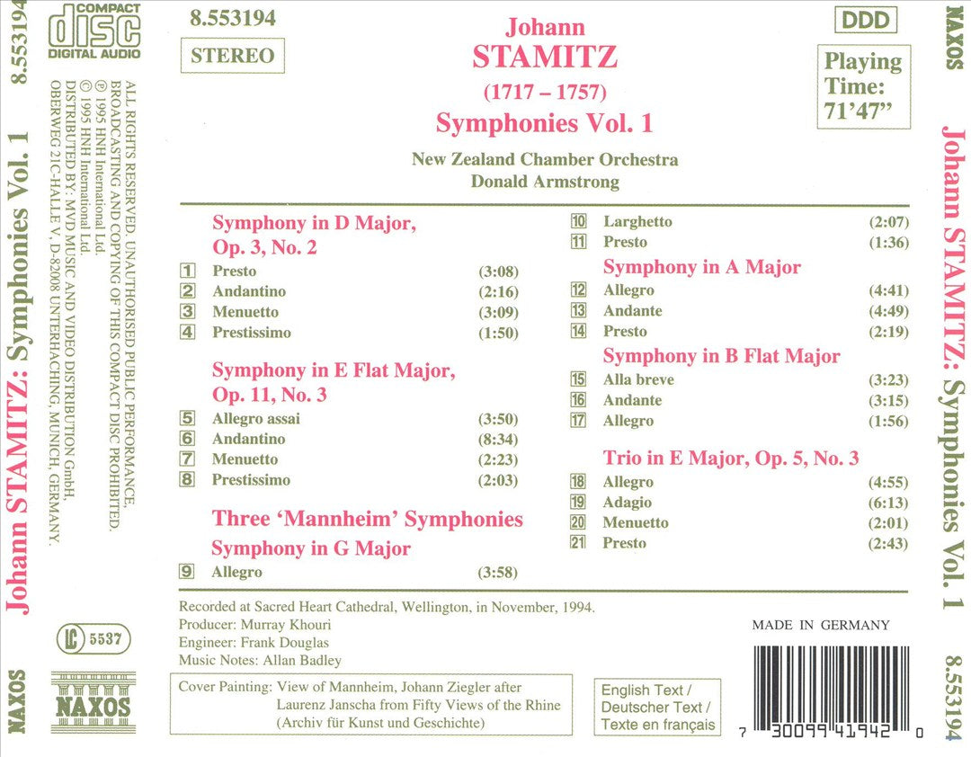 Stamitz: Symphonies Vol. 1 cover art