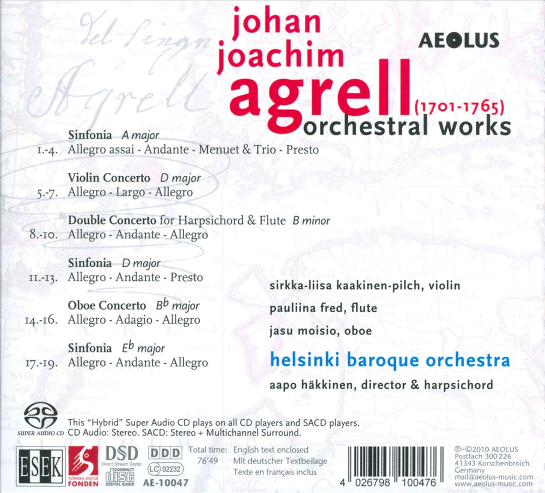 Johan Joachim Agrell: Orchestral Works cover art