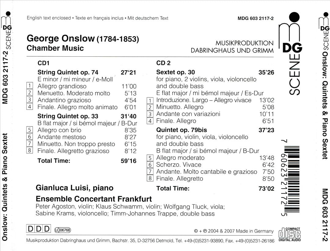 Georges Onslow: String Quintet, Opp. 33, 74; Piano Quintet, Op. 79bis; Piano Sextet, Op. 30 cover art