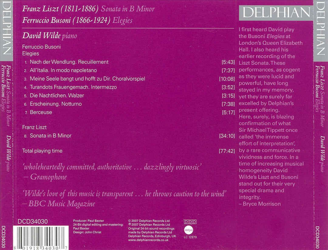 Liszt: Sonata in B minor; Busoni: Elegies cover art