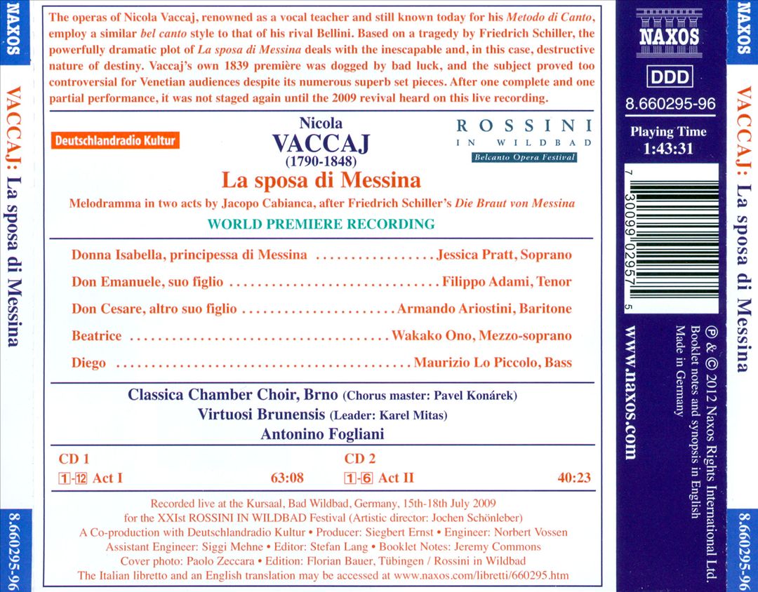 Nicola Vaccaj: La sposa di Messina cover art