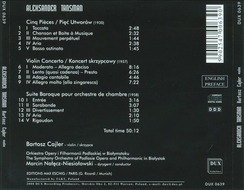 Tansman: Cinq Pièces; Violin Concerto; Suite Baroque cover art