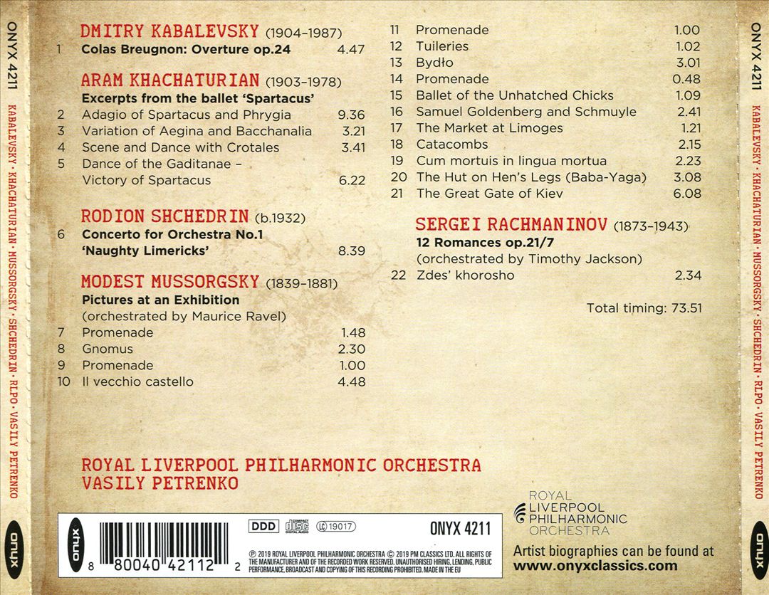 Mussorgsky: Pictures at an Exhibition; Khachaturian: Spartacus Suite; Kabalevsky, Shchedrin, Rachmaninov cover art