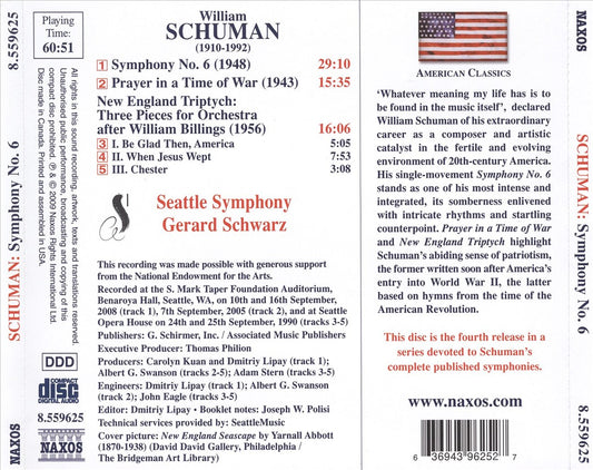 William Schuman: Symphony No. 6; Prayer in a Time of War; New England Triptych cover art