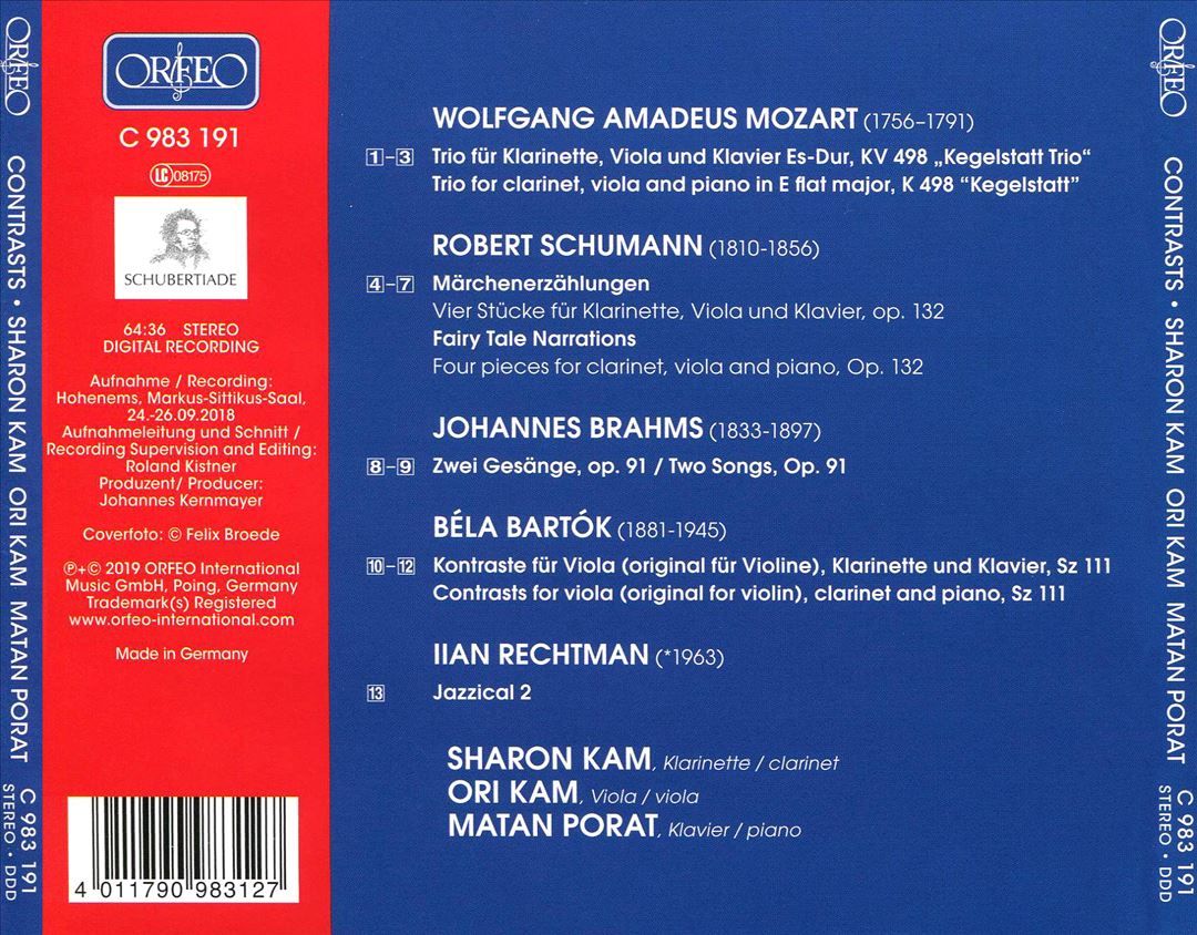 Contrasts: Mozart, Schumann, Brahms, Bartók, Rechtman cover art