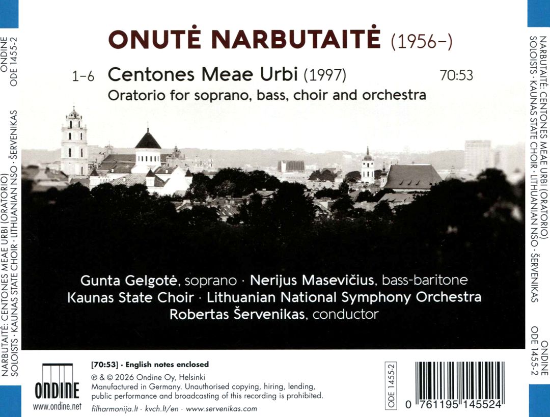 Onute Narbutaite: Centones Meae Urbi, Oratorio cover art
