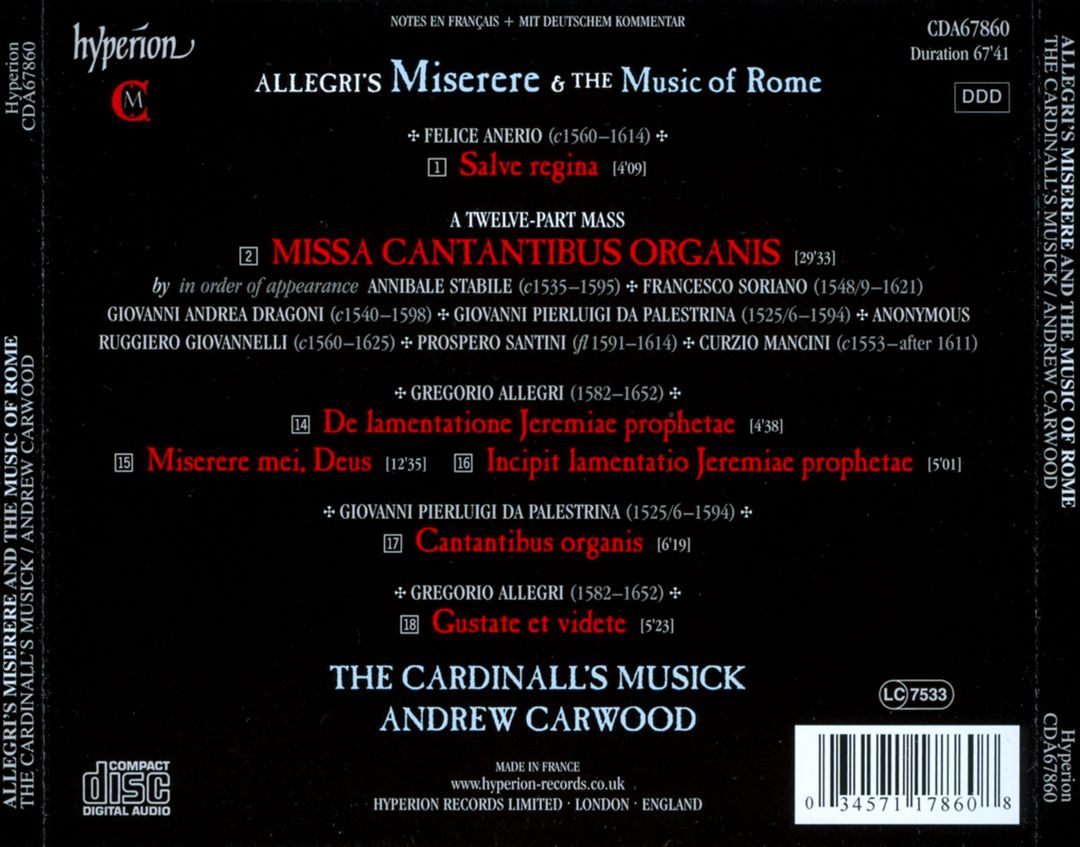 Gregorio Allegri's Miserere and the Music of Rome cover art