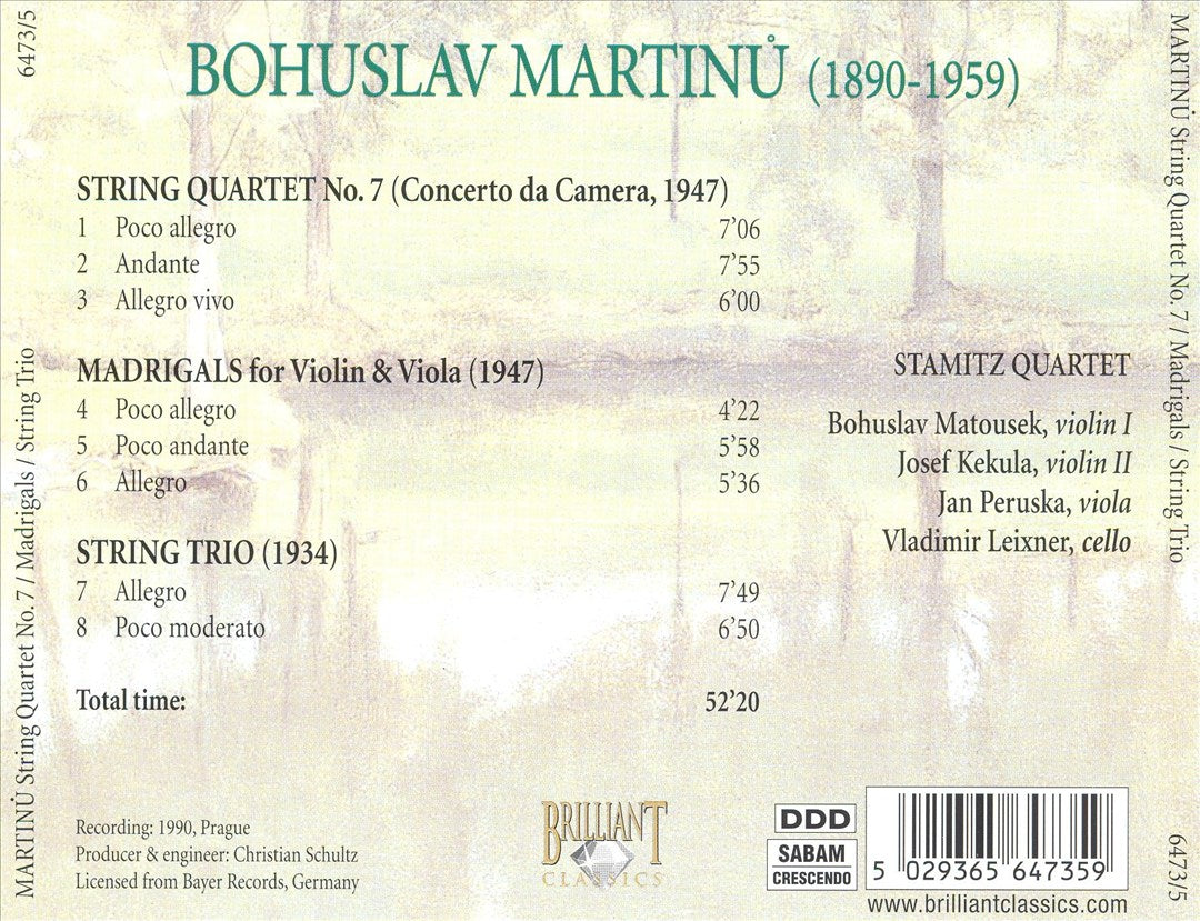 Martinu: String Quartet No. 7; Madrigals; String Trio cover art