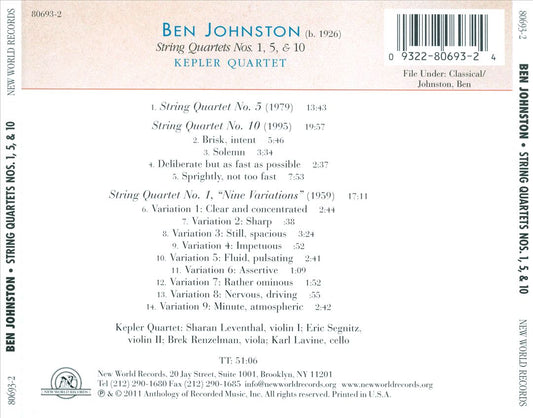 Ben Johnston: String Quartets Nos. 1, 5 & 10 cover art