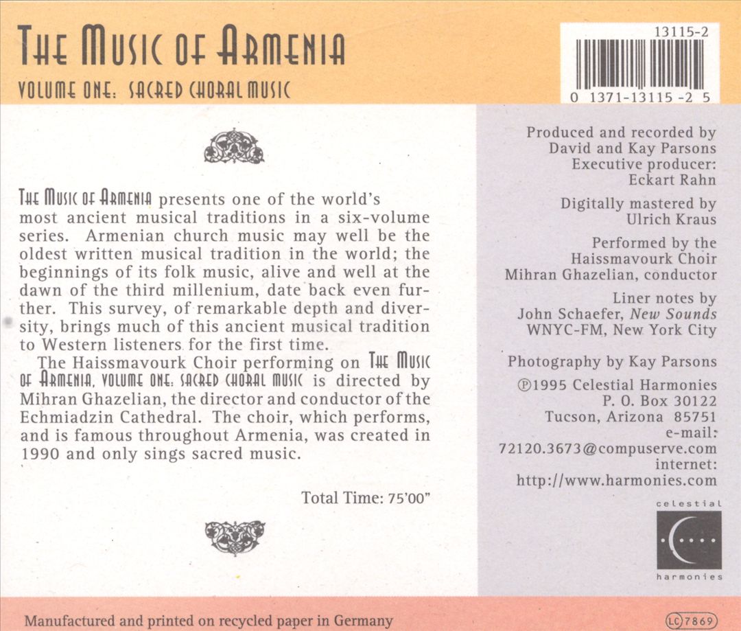 Music of Armenia, Vol. 1: Sacred Choral Music cover art
