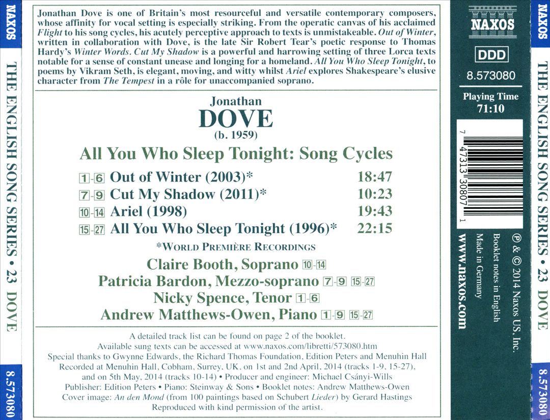All You Who Sleep Tonight: Song Cycles by Jonathan Dove cover art