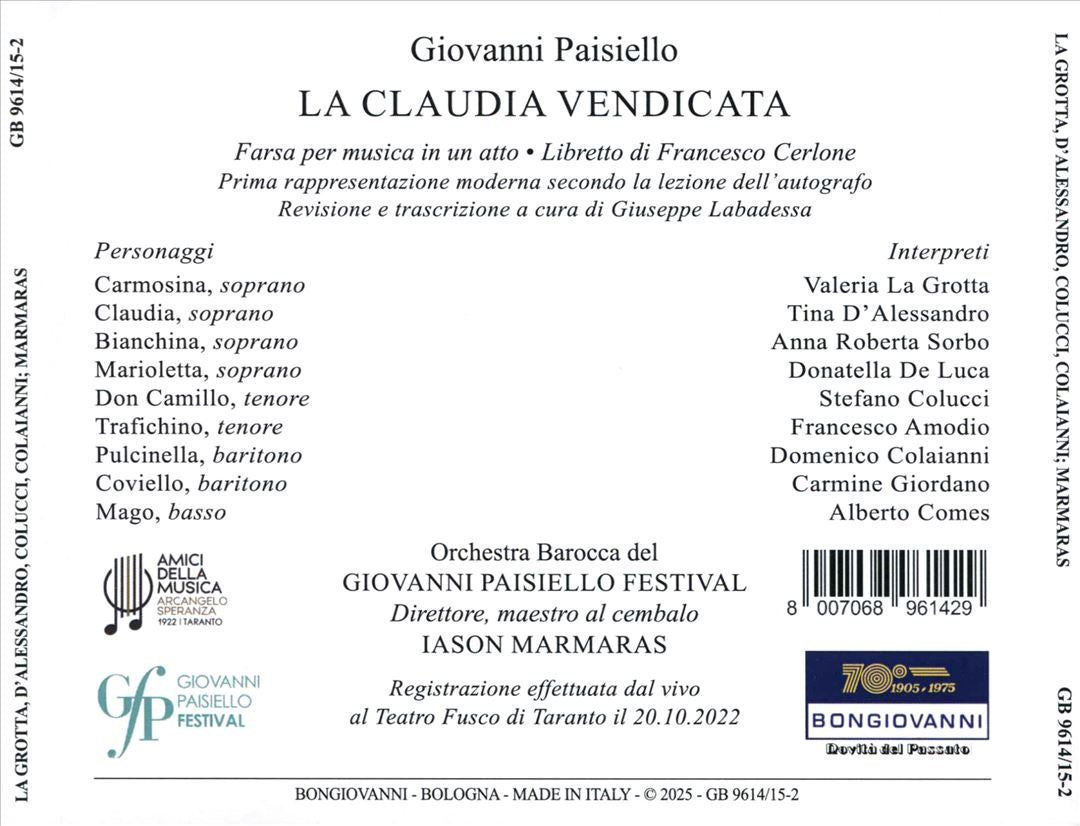 Giovanni Paisiello: La Claudia Vendicata cover art