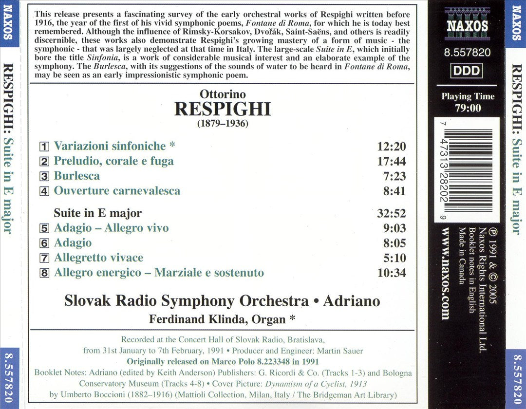Respighi: Suite in E major; Variazioni Sinfoniche; Preludio, corale e fuga cover art